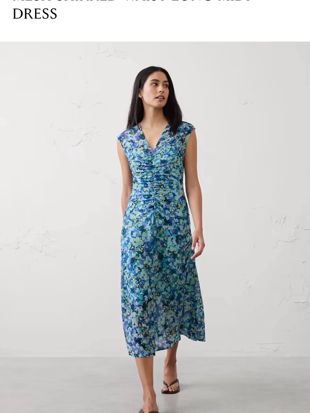Banana Republic Mesh Shirred-Waist Long Midi Dress